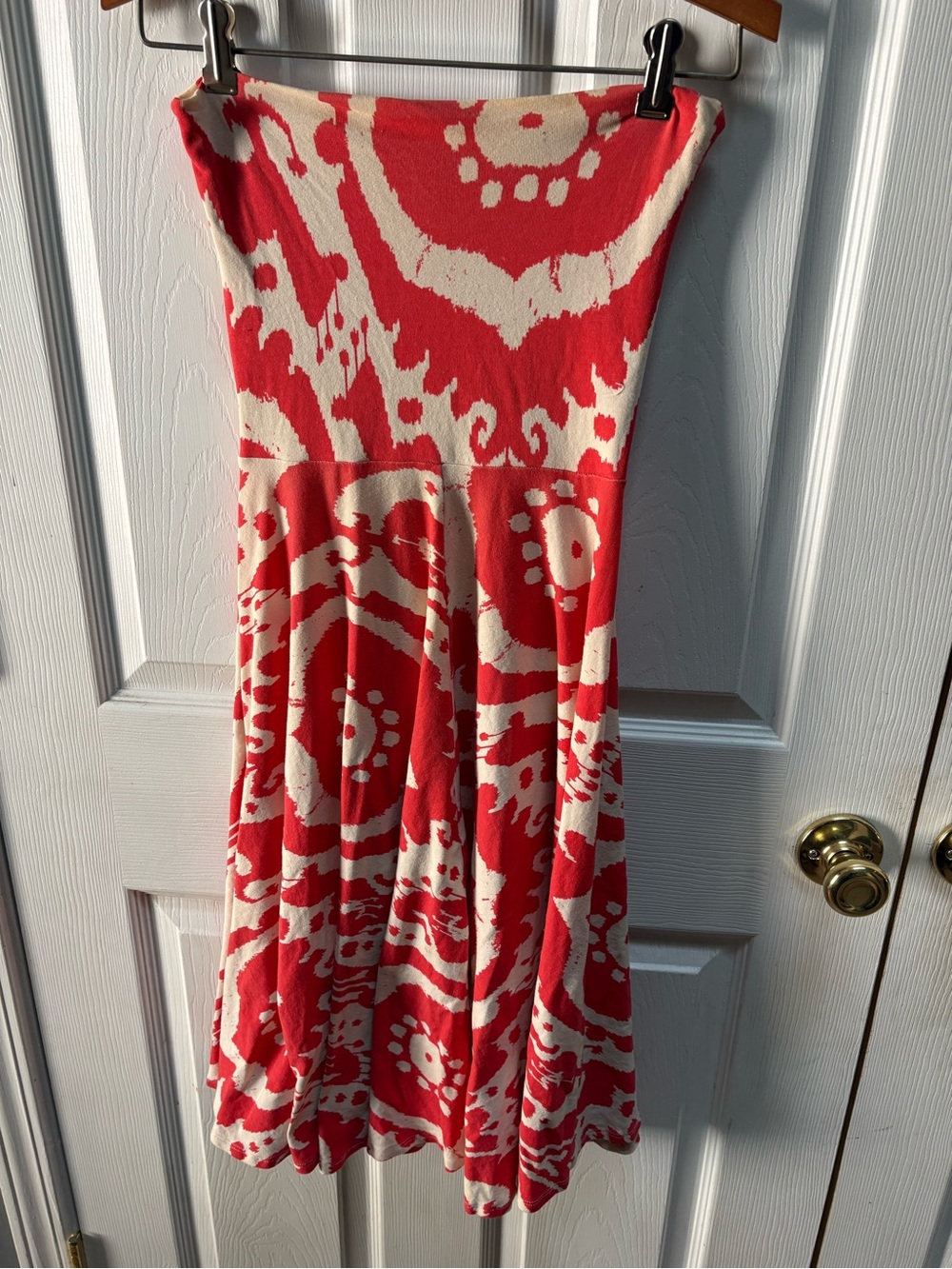 J. Crew Strapless Red and Cream Patterned Summer Dress